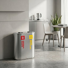 Stainless Steel Waste Sorting Station | Red General Waste & Yellow Mixed Recycling