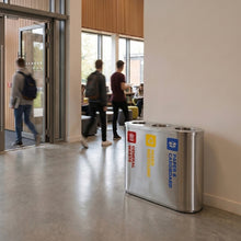 Stainless Steel Waste Sorting Station | Red General Waste, Yellow Mixed Recycling & Blue Paper