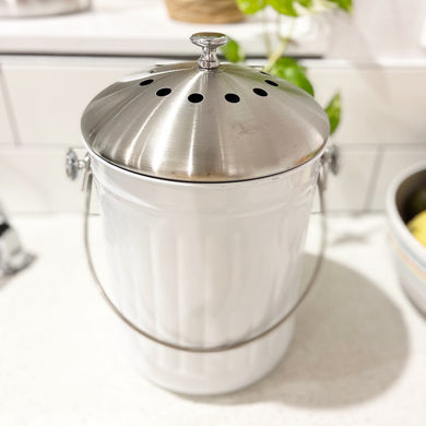 Stainless Steel Compost Caddy Bin 5L | White